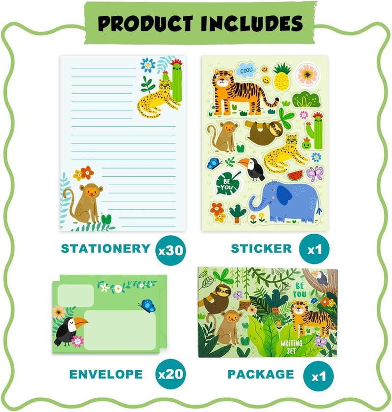 Kidepoch Master Lined Paper Set for Kids - Safari Animal Stationary with Lined Paper 30 Sheets + 20 Envelopes, 8.3 x 5.9 Inch Each - Image 5